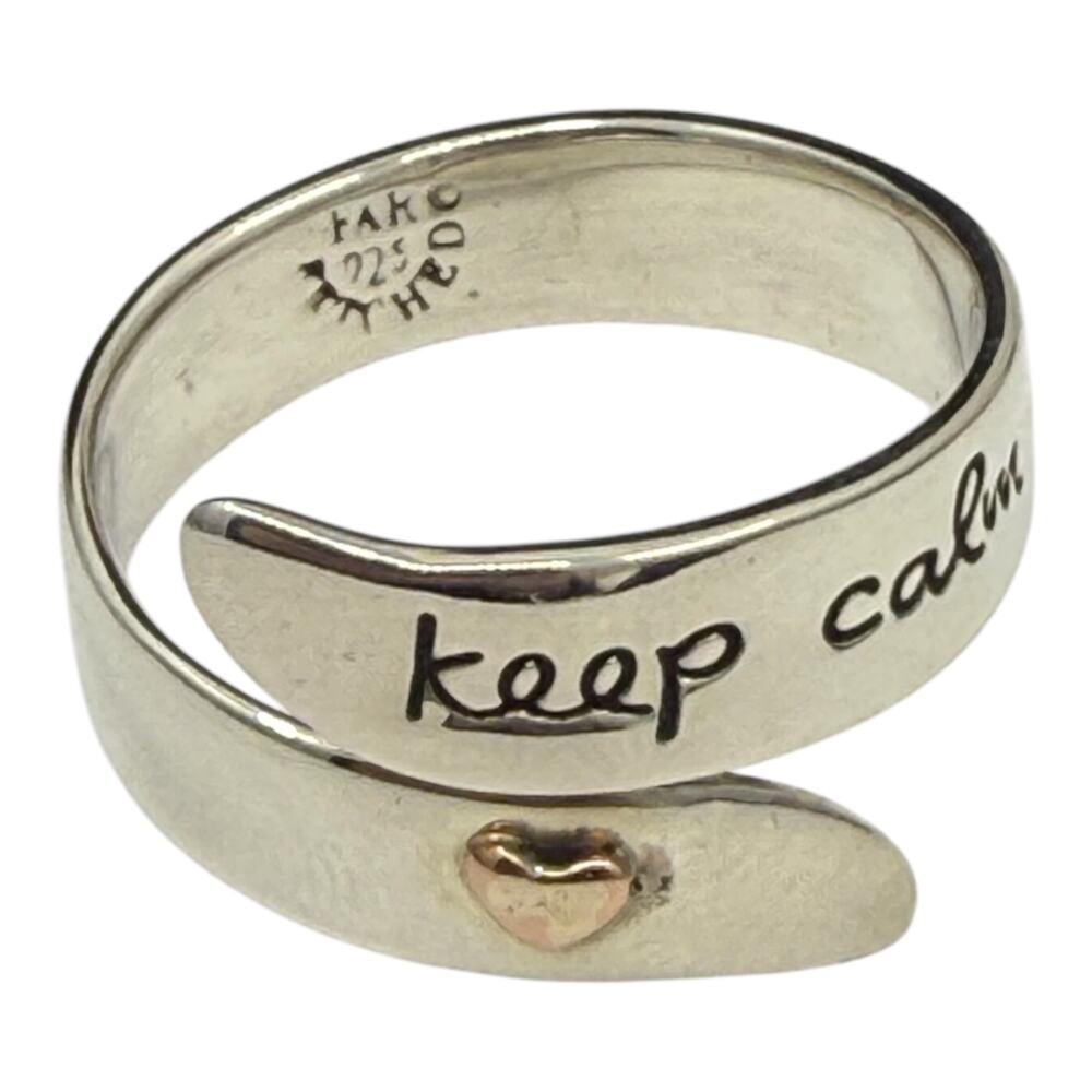 Far Fetched Adjustable Ring Keep Calm and Smile 925 Sterling Silver Wrap Quote